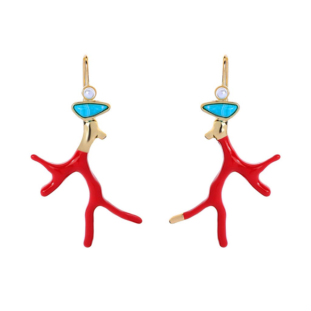 Maxtonser Red Earrings Coral Antlers Pendant Earring Branch Acrylic Resin Dangle Earrings Jewelry Decoration for Women