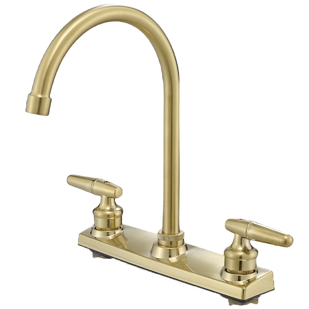 Kitchen Sink High Arc Spout Mixer Tap Caravan Monobloc Campervan Tap 8-inch 2 Hole Camping Sink Tap for RV Marine Boats Campers Motorhomes Travel Trailers Brushed Gold โ image 1