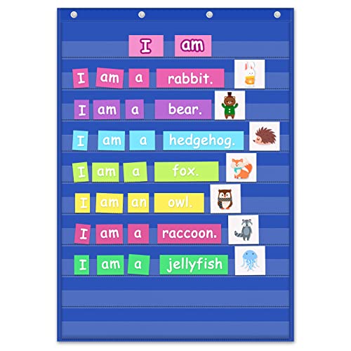 Godery Prek-12 Standard Pocket Chart For Classroom Centers, Wall Words Classroom Pocket Chart, Homeschool Teaching Supplies Pocket Chart (Blue) #TOP5