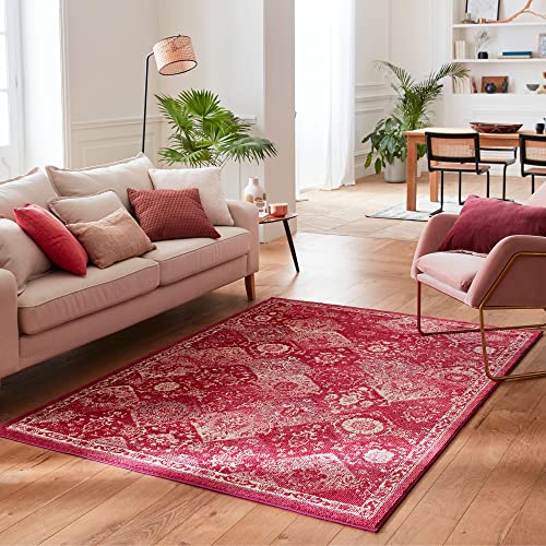 Nazar Tapis de Salon Vintage, Tapis Style Moderne, Tapis à Poils Ras, Lavable, Tapis Vintage Chambre (160x230 cm, 768 Rose)
