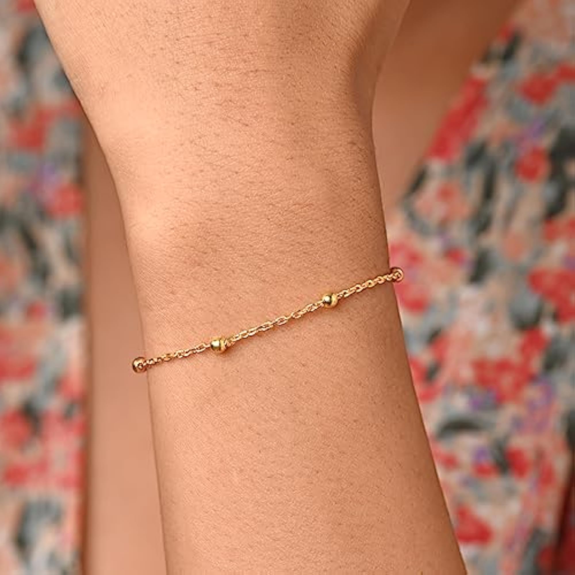 Women's Pure 925 Silver Golden Ball Chain Bracelet