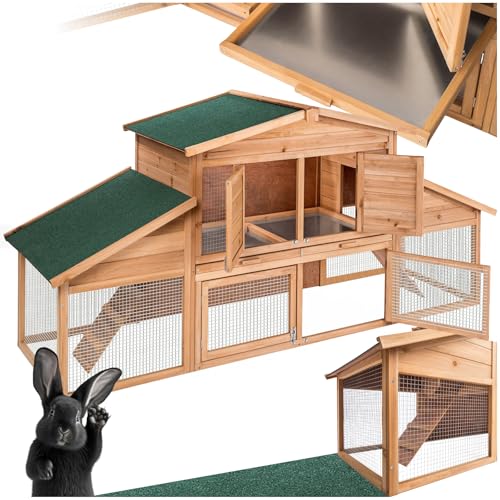 tectake® Conigliera da Esterno, 4 Porte, 2 Piani, 2 Rampe, con Zona Riposo, Tetto Idrorepellente, Recinto Per Conigli, XXL Gabbia Esterno, Casetta, Recinto Piccoli Animali, Legno, 226 x 77 x 95,5 cm