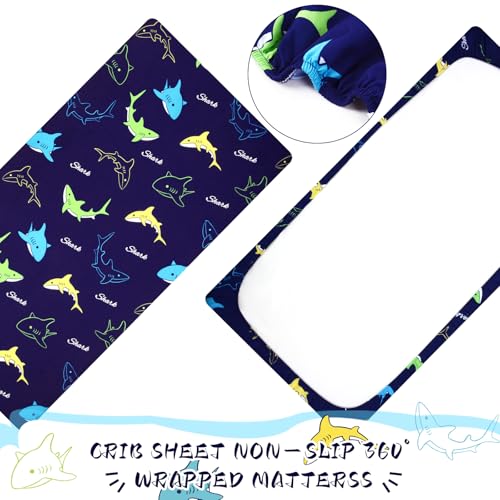 Image of Cloele Fitted Crib Sheet for Boys Girls,Blue Shark,52x28 in | Soft Breathable Standard Crib Sheet,For Baby Boys & Girls, Toddler Mattress Cover, Shark Themed Bedding for Infant & Toddler