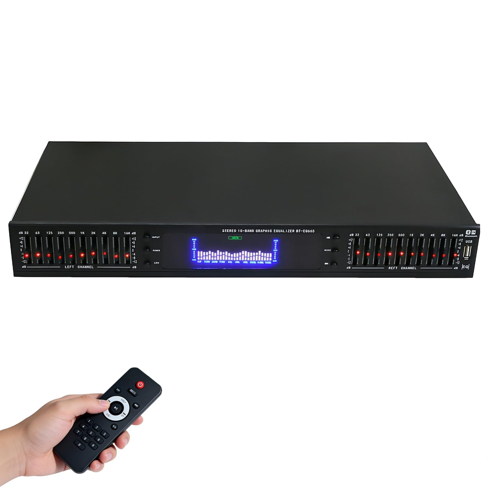 HiFi Audio Equalizer - Professioneller digitaler Grafik-Equalizer mit integriertem Bluetooth- und LED-Spektrum-Display, inklusive Fernbedienung und dynamischem Rhythmus-Tuner für Studio- und