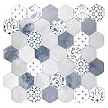 The Tiles Plaza Backsplash Tile for Kitchen Peel and Stick, Hexagon Stick on Tile, Cement Vintage self-Adhesive Wall Tile, Grey and Blue 10 Sheets