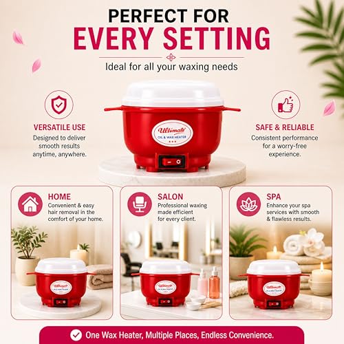 Image of Oil & Wax Heater for Melting Wax, Heating Massager Oil and Liquifying Ghee (Red, Standard)