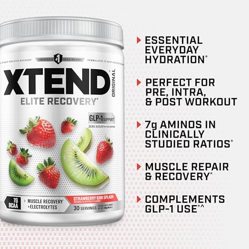 Image of Xtend Original BCAA Powder, 7g BCAAs and 2.5g L-Glutamine for Muscle Recovery Hydration and Lean Muscle, Sugar Free Intra and Post Workout Drink with Electrolytes, Strawberry Kiwi Splash, 30 Servings