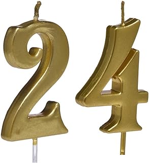 Bailym Gold 24th Birthday Candles, Number 24 Cake Topper for Birthday Decorations