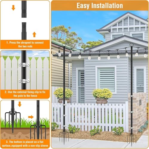 Image of AILBTON 10Ft Exterior Light Poles 10 Pack, Durable Metal String Light Posts for Outdoor Use, Equipped with Fixed Brackets for Yard, Terrace, Backyard and Garden Lighting Decor