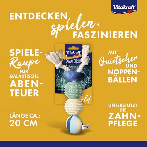 Vitakraft Galaxy Garden Raupe, Spielzeug für Hunde, Robustes Hundespielzeug, mit Quietscher und Noppenbällen (1 Stück)