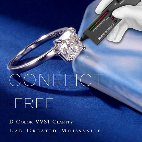 MOOSEA 2ct Moissanite Engagement Rings for Women, Cushion D Color VVS1 Clarity Lab Created Moissanite Rings 14K White Gold Vermeil 4 Prong Solitaire Moissanite Ring for Women Promise Rings Jewelry2