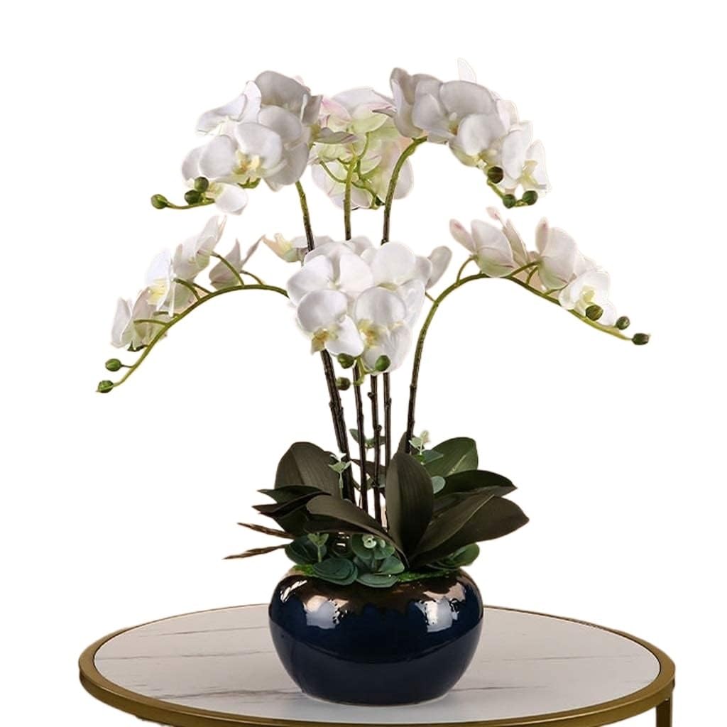 IUokLU Artificial Orchid Flowers,Artificial Orchid Faux Orchids Artificial Phalaenopsis Flowers Plant with Porcelain Planter - Decorative Artificial Flowers for Home Decor