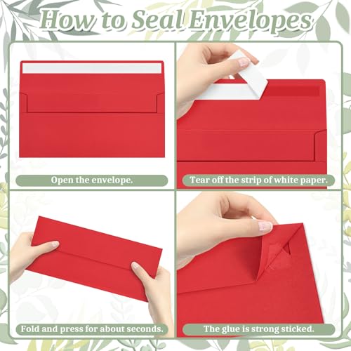Image of 200 Pcs #10 Red Envelopes Letter Size Self Seal, Business Envelopes