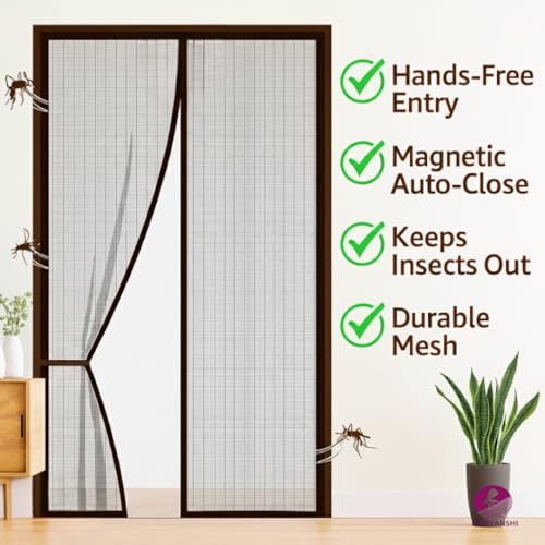 Image of Divayanshi Pro Mosquito Net for Door 100x210 cm | Magnetic Fly Mesh Curtain | Fiberglass Polyester Insect Screen | Auto Closing Hands-Free Mosquito Net with Self Adhesive Hook Tape - Black