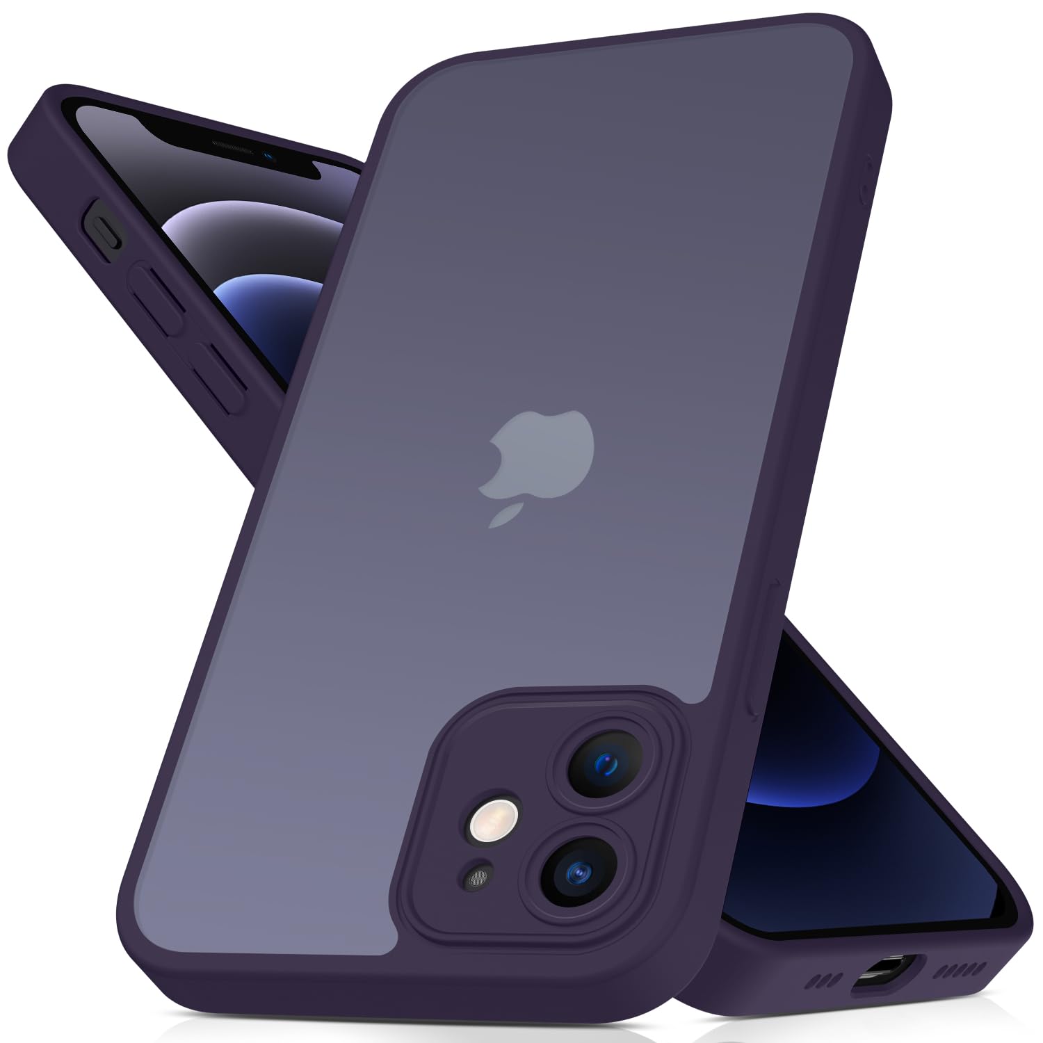 Mootobo für iPhone 12 Hülle, Matte Strukturierte Slim Translucent Handyhülle Militärischer Fallschutz für Mobiltelefone - Robuste Langlebig Stoßfeste Schützende Bumper Hülle(Dunkellila)