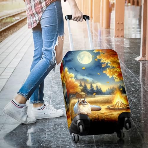 Hello Fall Ragdoll Enjoys Warm Campfire Autumn Night Bright Moon Travel Luggage Cover Cat Lover Kitten Owner Gifts Idea Suitcase Dust Protective Decor - 010083