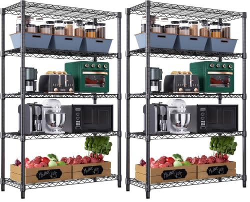 Image of M MZG 1750 lbs Steel Storage Shelving 5-Tier Utility Shelving Unit Steel Organizer Wire Rack for Home,Kitchen,Office,Garage, 1750 LBS Capacity 17.7 inch D x 47.2 inch W x 72.3 inch H (Pack of 2)