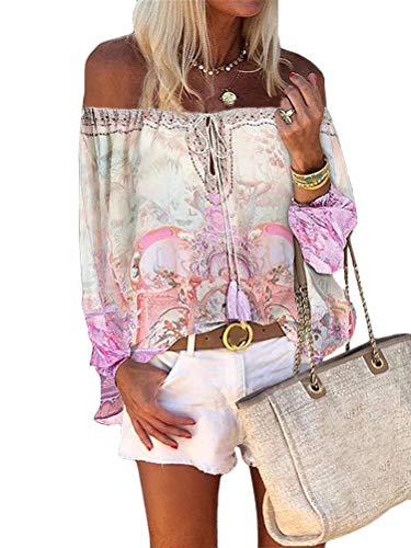 Minetom Bluse Damen Schulterfrei Langarm Freizeit Party Strand Lose Tops...