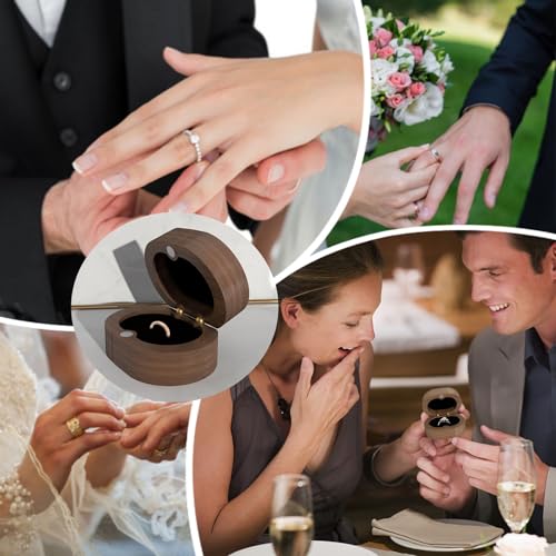 Ruomooddz RUOMOODDZ03 Wooden Ring Box Proposal Ring Bearer Box Small Oval Ring Case 1 Slot For Men Engagement Wedding Ceremony Anniversary Single Ring Holder Boxes Low Profile Vintage Ring Gift Box(Velvet Black Lining) thumb #1