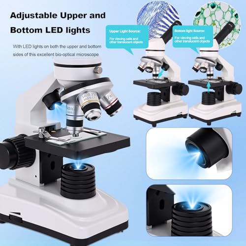 Image of Microscope for Adults & Kids, 40X-2500X High-Power Compound Microscope for Students, School Lab & Home Schooling,Equiped with Slides Set & Phone Holder (Black and White)