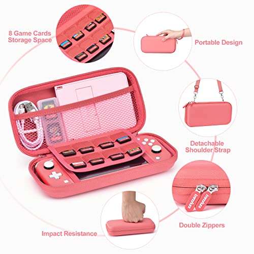 Innoaura Switch Lite Case 15 In 1 Switch Lite Accessories Bundle With Switch Lite Carrying Case, Switch Game Case, Switch Lite Screen Protector, Switch Stand, Switch Thumb Grips (Coral) #TOP3