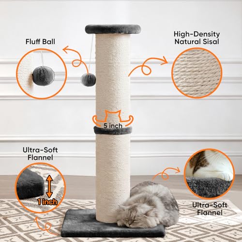 Rascador PAWSCRAT para gatos 81 cm alto sisal natural con bola miniatura 3