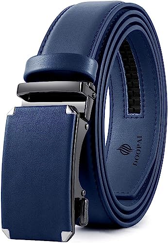 Image of DOOPAI Men's Leather Ratchet Belt, 1 3 /8 inch Wide, Cut-to-Fit | 1 /5 inch micro-adjust fit, trim-to-fit leather strap and smooth auto-lock buckle for dress, business, jeans and gift-ready wear