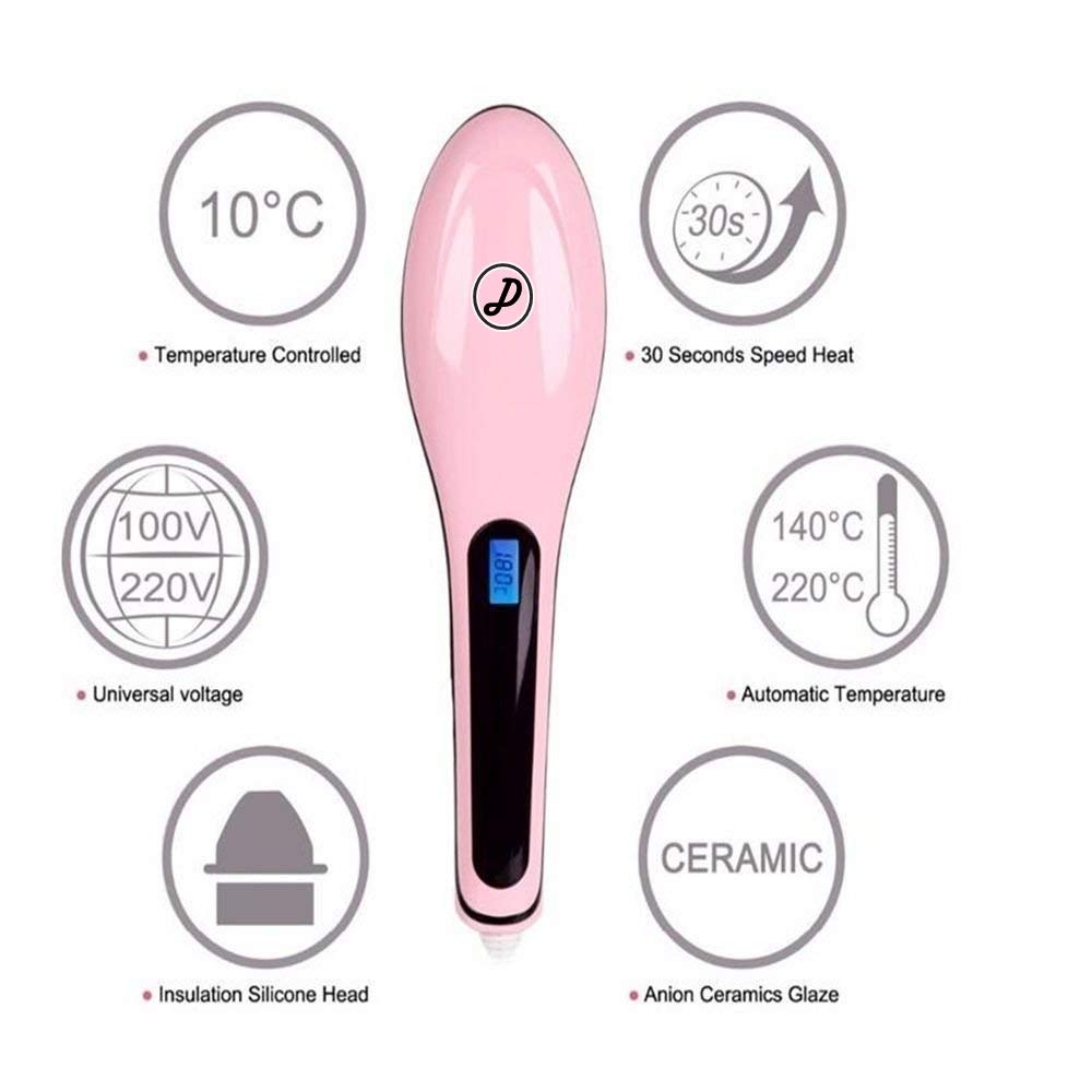 Debire Professional Ceramic Fast Hair Straightener Saloon Style Straightening Comb Brush With Temperature Control (Pink-1) 1