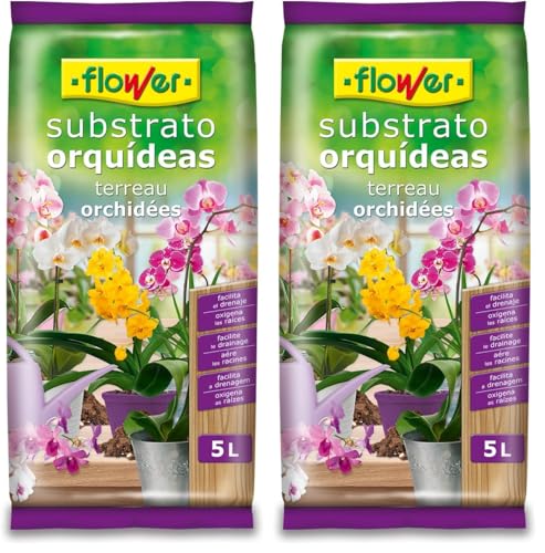 Flower - Sustrato para Orquídeas 5 L | Corteza de Pino para Orquídeas y Plantas Epífitas | Drenaje y Aireación | Retención de Humedad | Desarrollo Radicular (Paquete de 2)