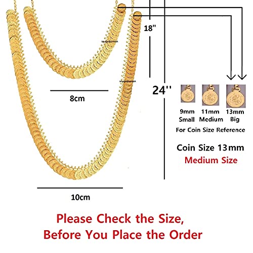 Image of VAMA FASHIONS Traditional South Indian Goddess Laxmi Haar Temple Jewellery Mahalakshmi kasulaperu Lakshmi Necklace Set for Women