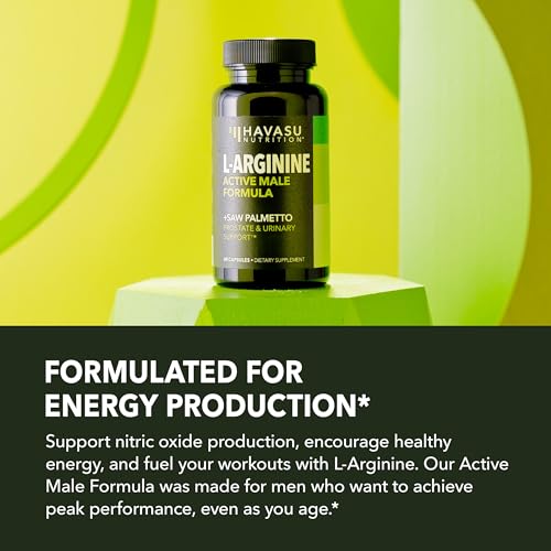 Image of L-Arginine 500mg and Saw Palmetto 500mg - Nitric Oxide and Prostate Health Supplements for Men - 60 Count - Endurance and Urinary Tract Function Support - 1 Month Supply - Vegan, Non-GMO Capsules