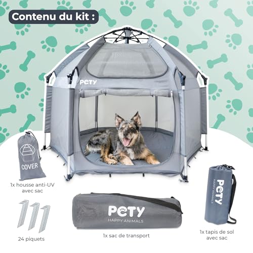 Parc pour Chien pliable 150x100 cm avec tapis et toit UV amovible PETY - 3