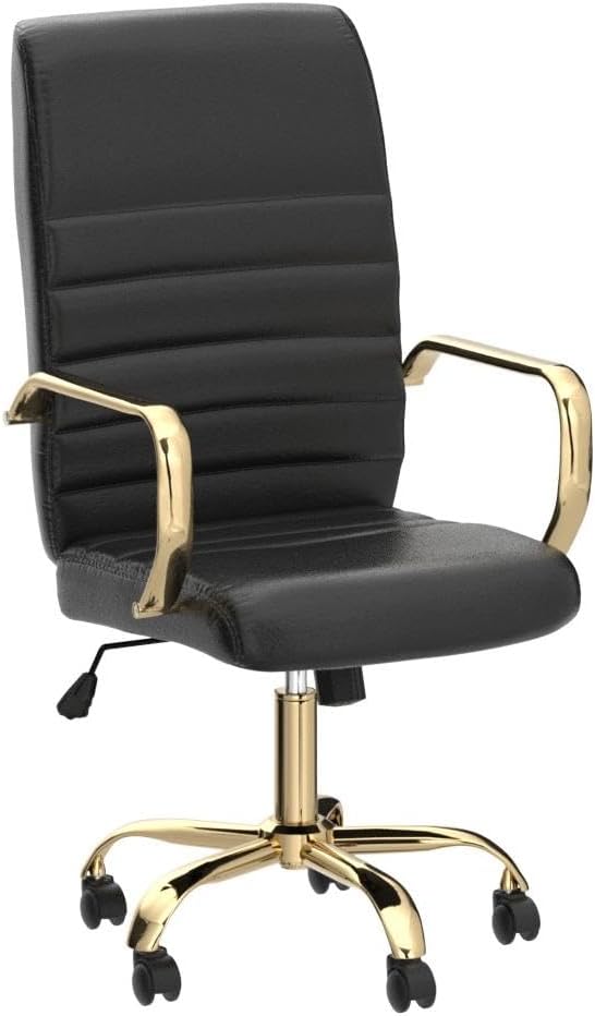 BTEXPERT Gray Faux Leather Adjustable Home Office Golden Arms Exectuive Chair High Back Manager Desk Armchair Tilt Lumbar Support, Grey (5162GY)
