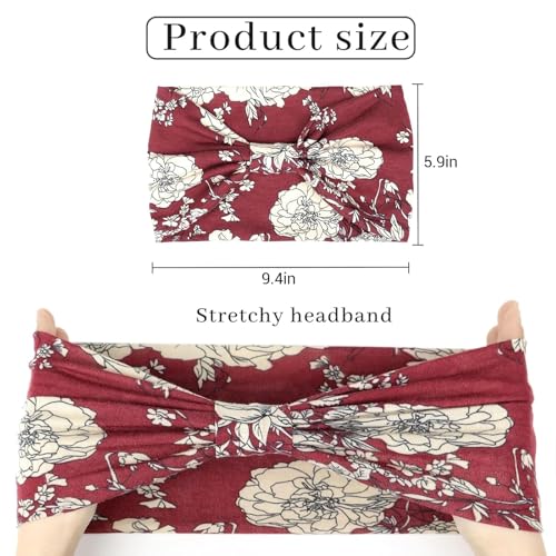 Image of AWUMBUK Wide Headbands for Women Knotted No Slip Head Bands Soft Turban Headband Hair Accessories Boho African Solid Color Head Wraps for Women Yoga Workout Pack of 6