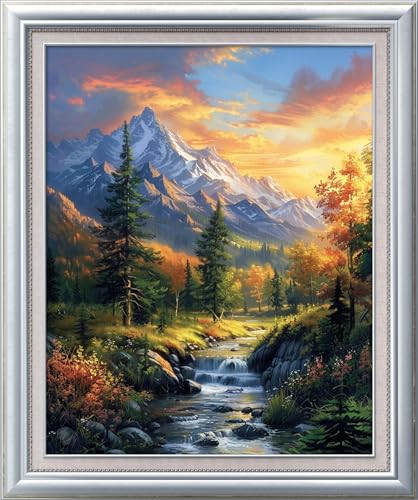Image of Leczany Cross Stitch Stamped Kits for Adults Beginners Patterns Craft Kit Needlepoint Full Range of DIY Embroidery Kits Starter 11CT 3 Strands | High Mountain Scenery 15.8x19.7 inches