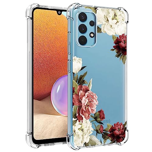Coque pour Galaxy A32 4G transparente silicone TPU souple motif fleur