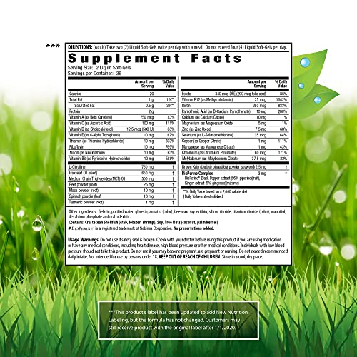 Irwin Naturals Quick Energy Red Liquid-Gel Multi With Nitric Oxide Booster - 72 Liquid Softgels - With Nitric Oxide Booster, Turmeric, Brown Kelp, Maca & Beet Root #TOP1