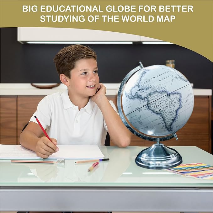 GLOBE DADDY Rotating World Globe 12 Inch with Metal Arc and Metal Stand for Show pieces for Home Décor, Office Decor and Decorations items,Study Table decor Items, Birthday, Party Gifts and Aniversary.(White) 3