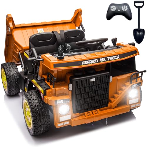 NEWQIDA Ride on Dump Truck, 24V Kids Electric Car with Remote Control, Ride on Toys with Electric Dump Bed and Extra Shovel, 2x75W Powerful Motors, Up to 4.4Mph, EVA Tires, Music, Soft Start, Orange -  302-GCT