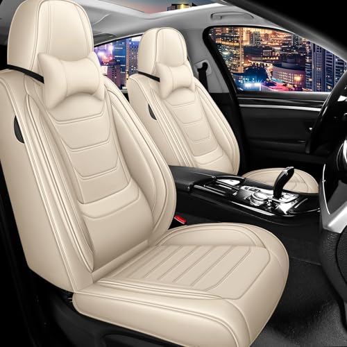 Image of Car Seat Cover Full Set for Toyota Camry Hybrid Seat Covers 2007-2024, Nappa Leather Waterproof Seat Covers For Cars, Airbag Compatible, Universal Automotive Seat Covers(Luxury Front Row /Beige)