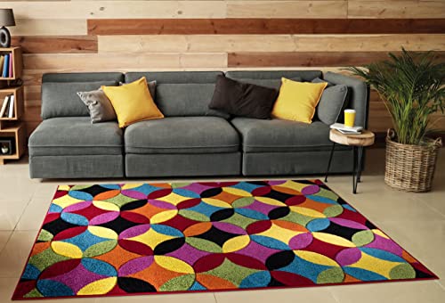 Multicoloured Large Rugs for Living Room Soft Thick Colorful Bedroom Rug Geometric Design Door & Floor Mat (Circles Bright, 120 x 170 cm (4' x 5' 6"))
