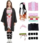 Heionia Anime Kostüm für Erwachsene Damen 9PCS Cosplay Costume Set mit Perücke Kimono für Hallowe...