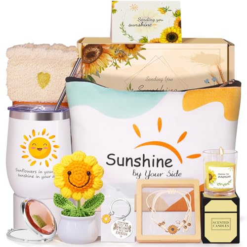 RYLIFEOGI Sunflower Gifts for Women, Birthday Gift Set Include Tumbler, Bracelet, Cosmetic Bag, Birthday Presents for Women, Wife, Mum, Sister, Best Friend, Sunflower Gifts Box Set for Her Y