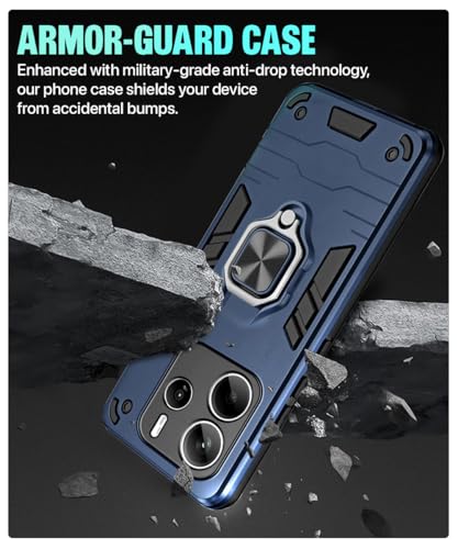 Image of WOW IMAGINE Shock Proof Back Case Mobile Cover for Redmi Note 14 5G | Back Cover Case (Tough Armor | Hybrid PC + TPU | Ring Holder & in-Built Kickstand | Blue)