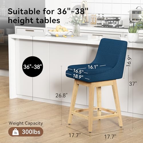 Image of 26 inch Counter Height Swivel Bar Stools, Set of 2, Deep Blue