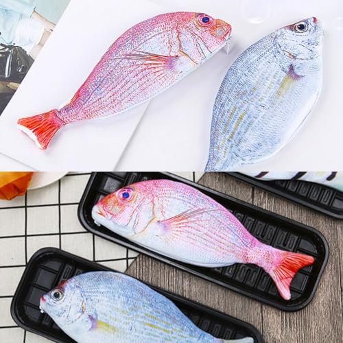 Image of 2pcs Fish Pencil Case Novelty Fish Pen Bag Fish Coin Purse Funny Pencil Case with Padded Thick Foam Lining Fish Gifts for University Classroom Supply(Vivid Style,Blue & Red)