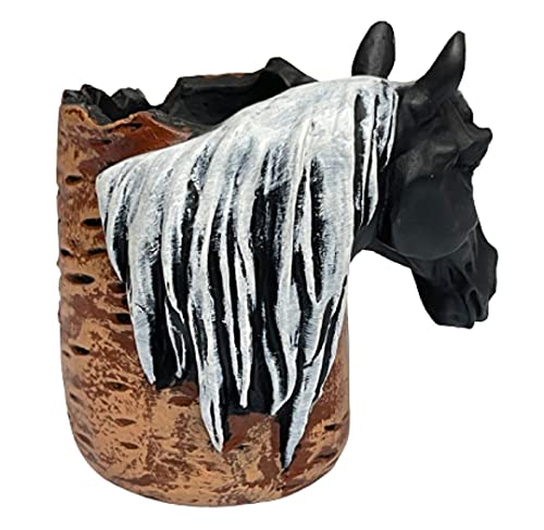 Image of AUGEN Pen Stand Decorative Hand Painted Horse Design Stationery Holder | Gift Item | Table Top Decor (1038)