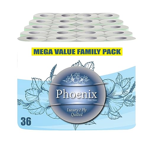 36 Rolls of Phoenix Quilted 2 Ply Soft White Toilet Paper Roll