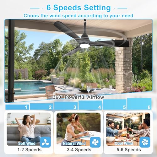 Image of Depuley Outdoor Ceiling Fan with Lights: 42 inch Black Gazebo Fans Outdoor Hanging with Remote APP Control - Plug in Waterproof Fans with Light for Patio Porch Reversible Black Blades 3CCT 6 Speeds Timer