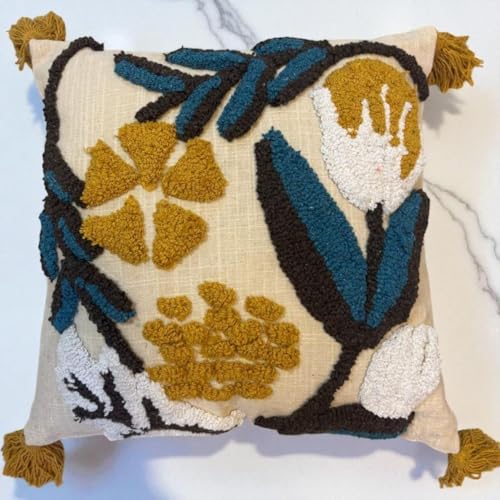 Image of Furnistitchs Handmade Cotton Bohemian Home Decor Cushion Cover 24x24 inches / 60x60 cms - Boho Chic Couch Sofa Throw Living Room Bedroom Cushions (1, Corn Fields)